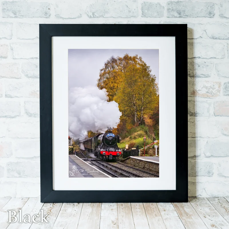 Flying Scotsman Loco Comes Into Goathland Station 3 Flying Scotsman Loco Comes Into Goathland Station - Black-Portrait-Frame