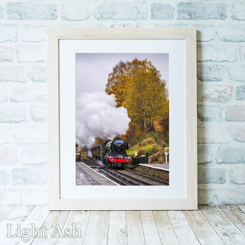 Flying Scotsman Loco Comes Into Goathland Station 2 Flying Scotsman Loco Comes Into Goathland Station - Light-Ash-Portrait-Frame