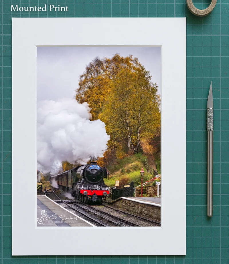 Flying Scotsman Loco Comes Into Goathland Station 5 Flying Scotsman Loco Comes Into Goathland Station - Mounted-Print-Portrait