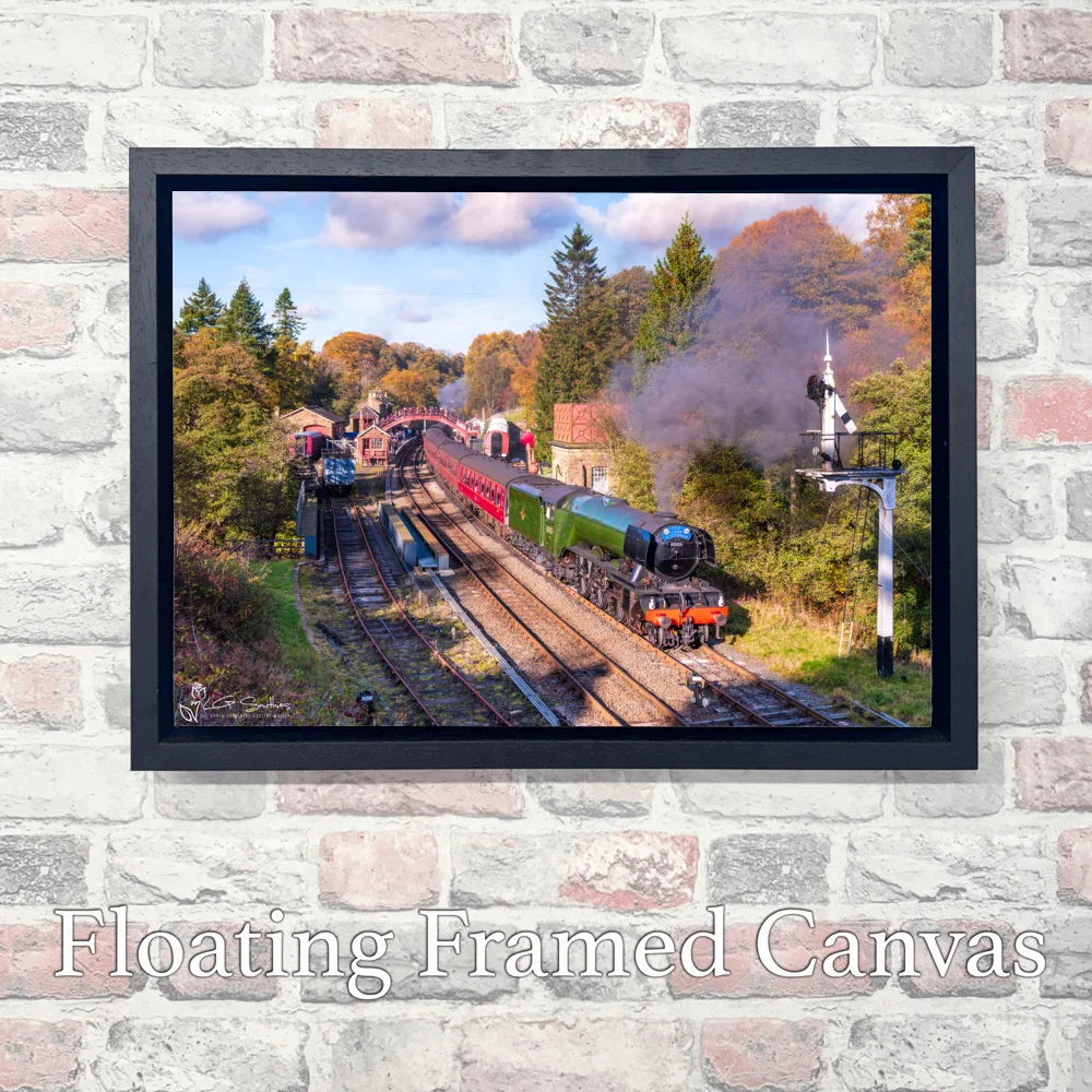 Flying Scotsman Locomotive At Goathland Station 3 Flying Scotsman Locomotive At Goathland Station - Landscape-Float-Frame-Canvas