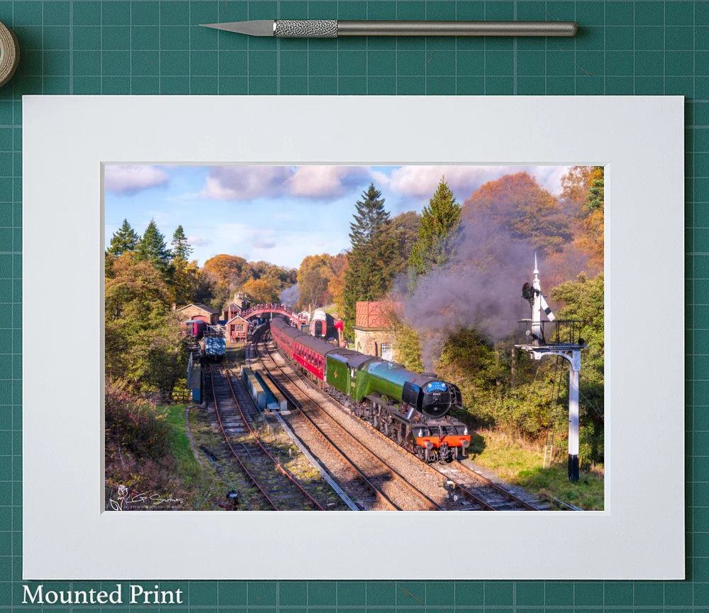 Flying Scotsman Locomotive At Goathland Station 2 Flying Scotsman Locomotive At Goathland Station - Landscape-Mounted-Print