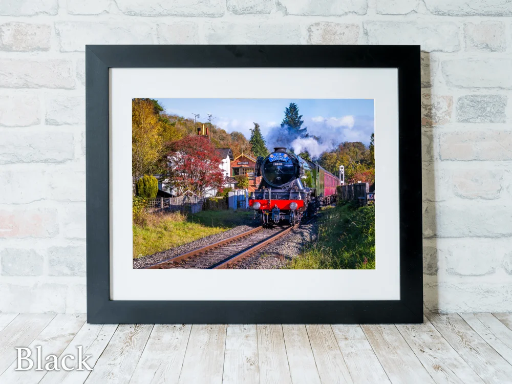 Flying Scotsman Locomotive At New Bridge Signal Box NYMR 6 Flying Scotsman Locomotive At New Bridge Signal Box NYMR - Black-Landscape-Frame