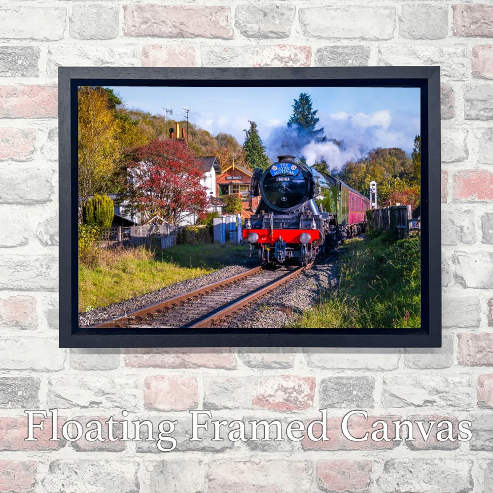 Flying Scotsman Locomotive At New Bridge Signal Box NYMR 3 Flying Scotsman Locomotive At New Bridge Signal Box NYMR - Landscape-Float-Frame-Canvas