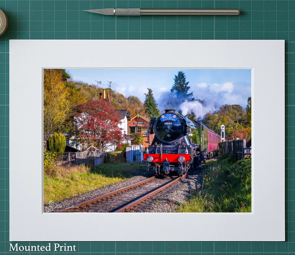 Flying Scotsman Locomotive At New Bridge Signal Box NYMR 2 Flying Scotsman Locomotive At New Bridge Signal Box NYMR - Landscape-Mounted-Print