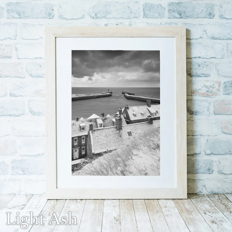 Fresh Snowfall On Whitby Piers 3 Fresh Snowfall On Whitby Piers - Light-Ash-Portrait-Frame