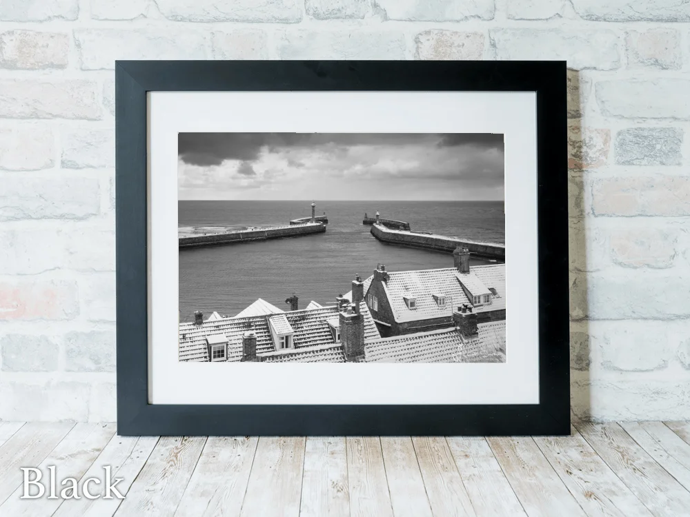 Fresh Snowfall On Whitby Rooftops and Piers 6 Fresh Snowfall On Whitby Rooftops and Piers - Black-Landscape-Frame