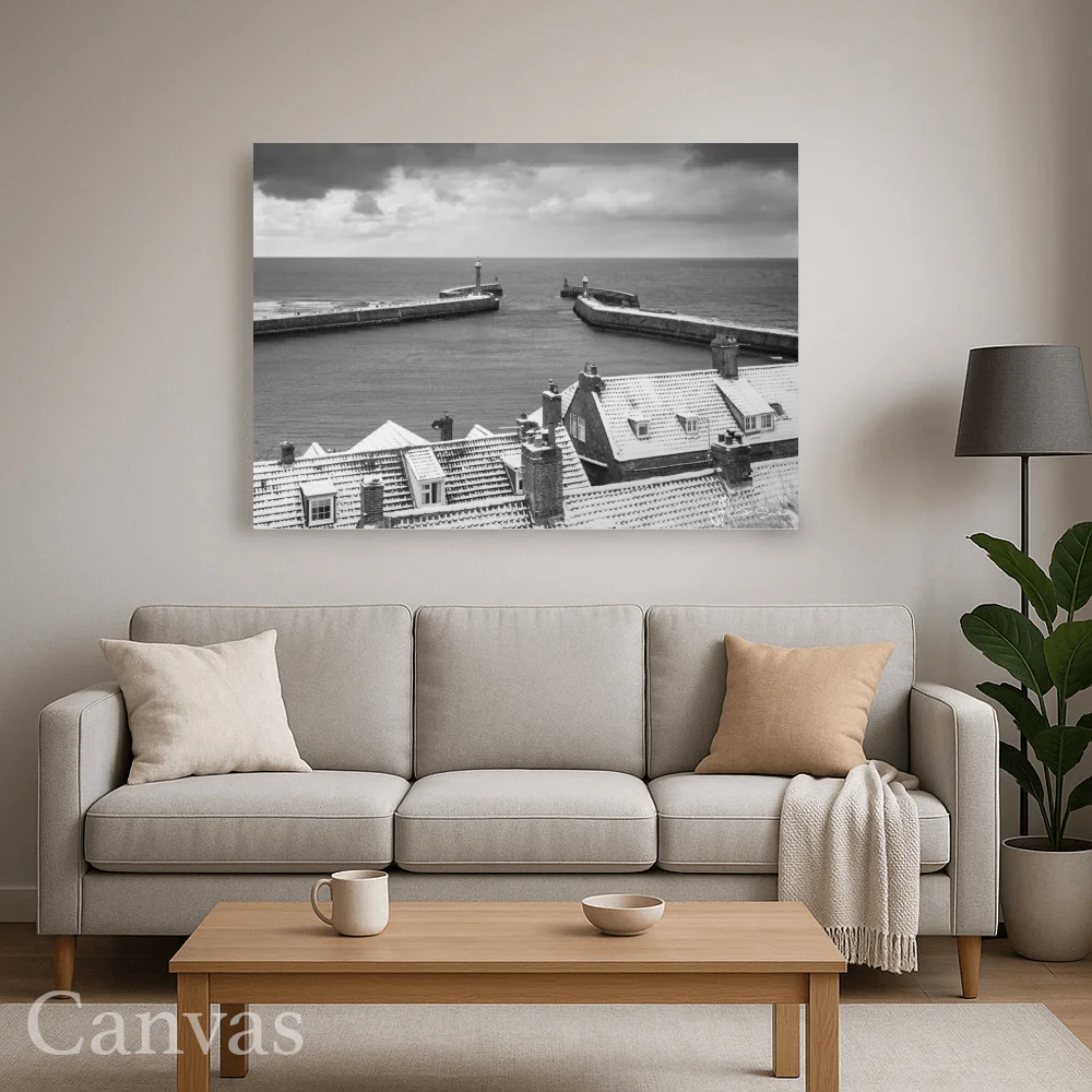 Fresh Snowfall On Whitby Rooftops and Piers 8 Fresh Snowfall On Whitby Rooftops and Piers - Wall-art-for-living-room-landscape