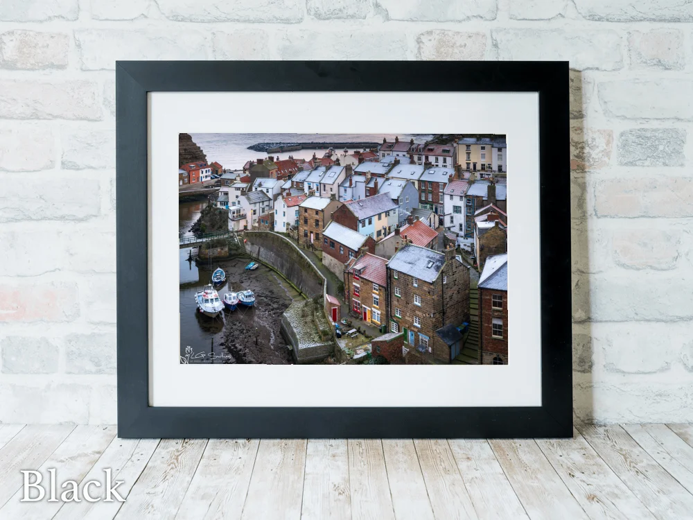Frosty Christmas Time Morning At Staithes 6 Frosty Christmas Time Morning At Staithes - Black-Landscape-Frame