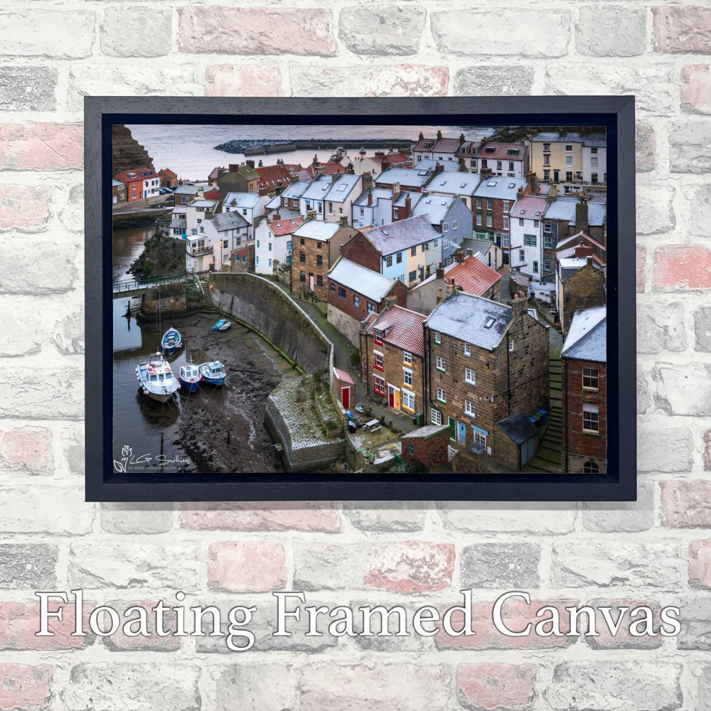Frosty Christmas Time Morning At Staithes 3 Frosty Christmas Time Morning At Staithes - Landscape-Float-Frame-Canvas