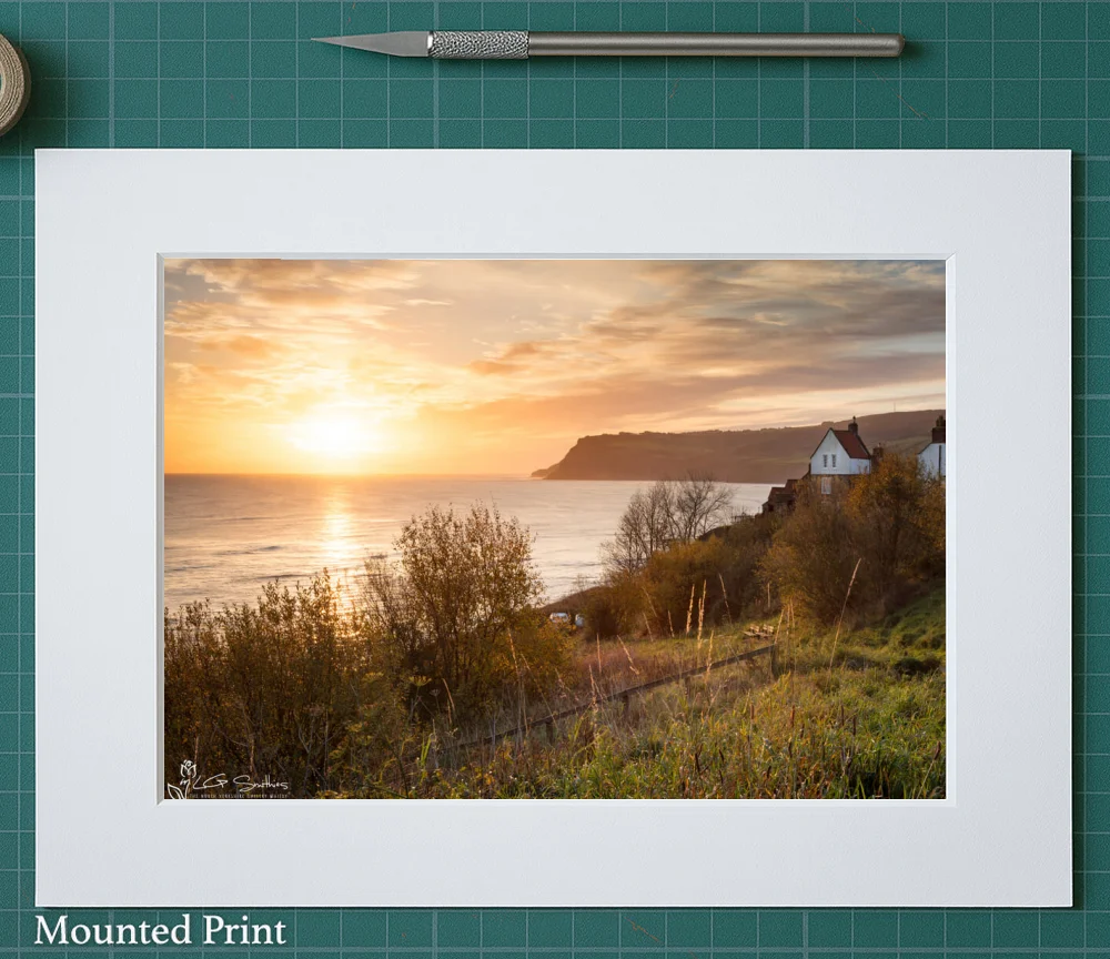 Golden Sunrise Over Robin Hood's Bay 2 Golden Sunrise Over Robin Hood's Bay - Landscape-Mounted-Print