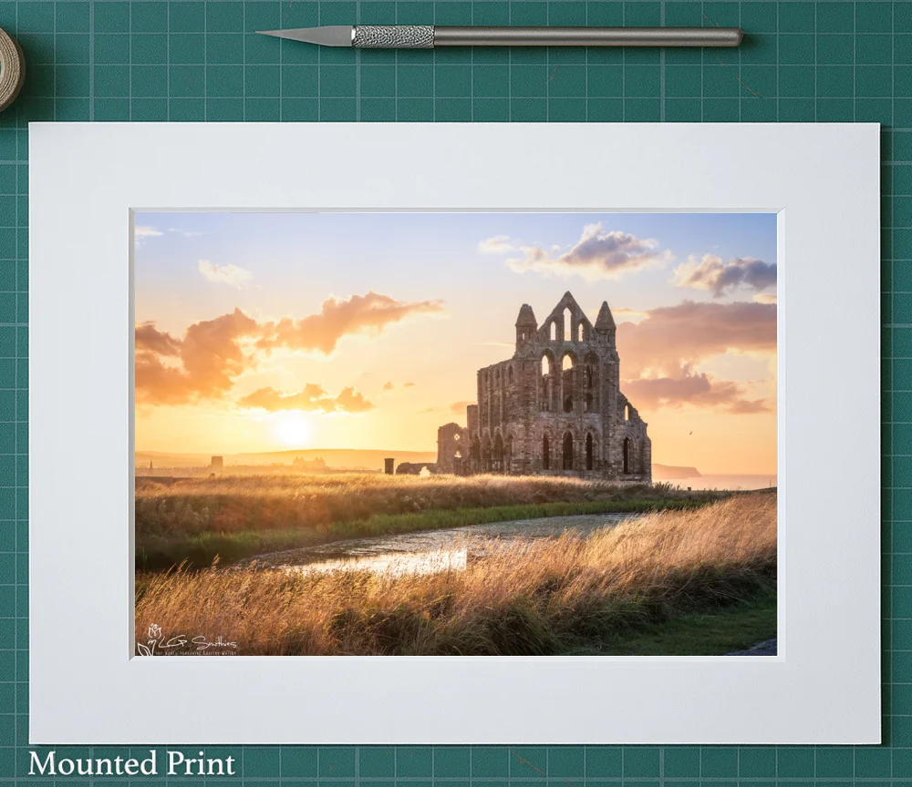 Golden Sunset At Whitby Abbey 2 Golden Sunset At Whitby Abbey - Landscape-Mounted-Print