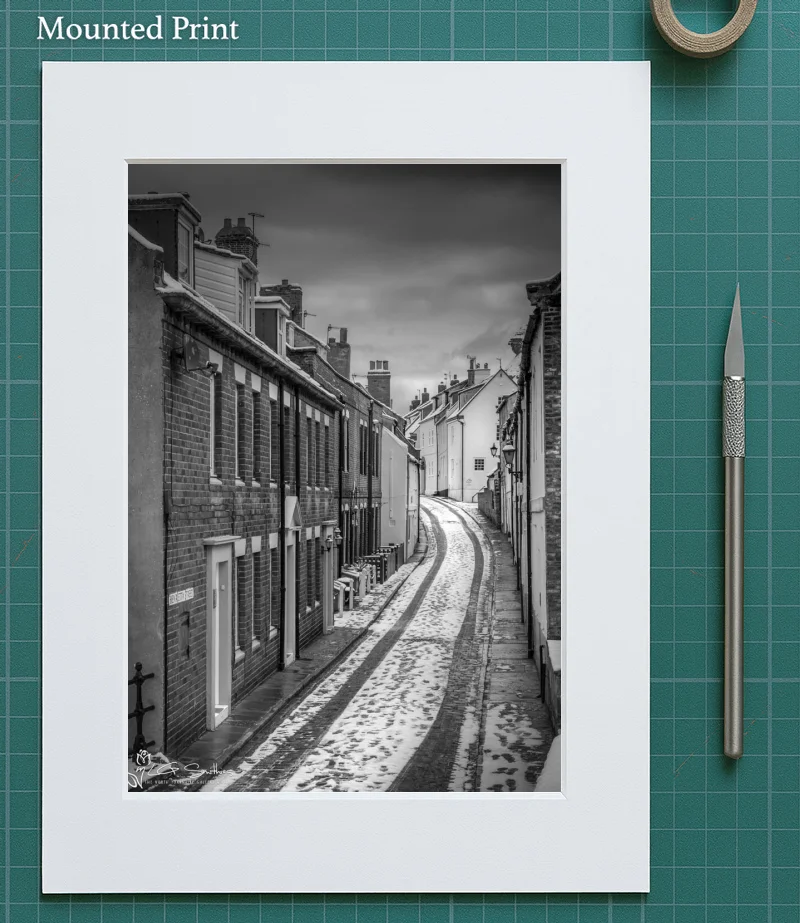 Henrietta St In The Snow Black And White 5 Henrietta St In The Snow Black And White - Mounted-Print-Portrait