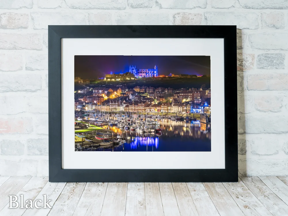 Illuminated Whitby Abbey Blue Reflections Over The River Esk 6 Illuminated Whitby Abbey Blue Reflections Over The River Esk - Black-Landscape-Frame