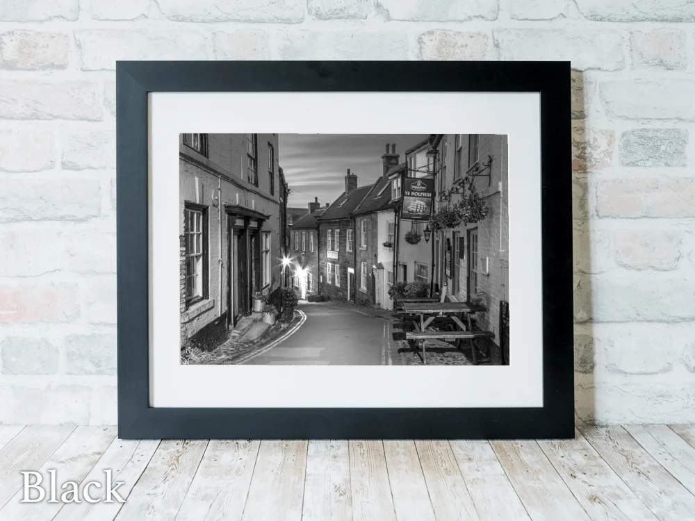 King Street Robin Hood's Bay Black and White 6 King Street Robin Hood's Bay Black and White - Black-Landscape-Frame