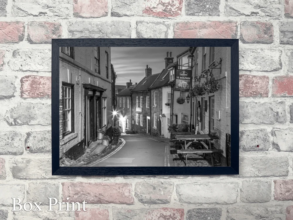 King Street Robin Hood's Bay Black and White 4 King Street Robin Hood's Bay Black and White - Landscape-Box-Print