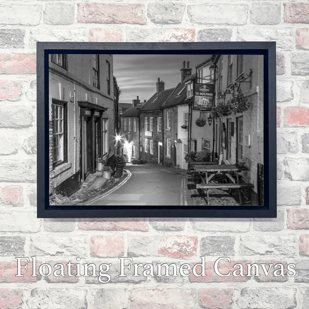 King Street Robin Hood's Bay Black and White 3 King Street Robin Hood's Bay Black and White - Landscape-Float-Frame-Canvas