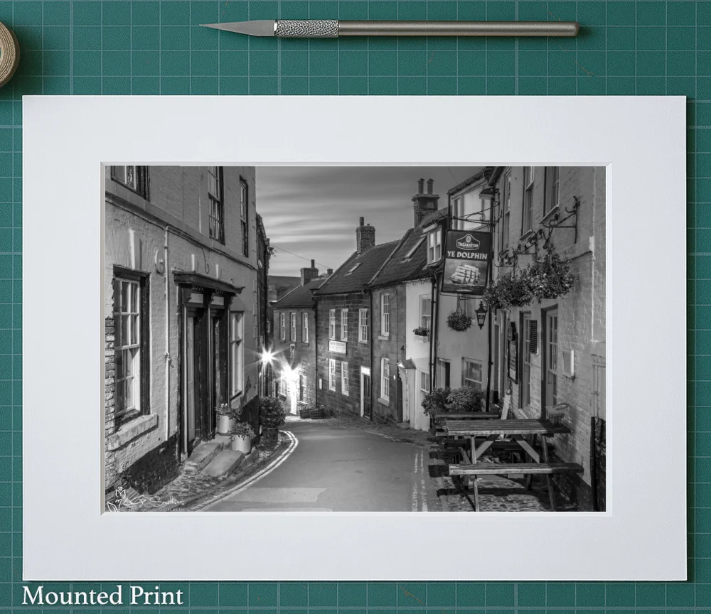 King Street Robin Hood's Bay Black and White 2 King Street Robin Hood's Bay Black and White - Landscape-Mounted-Print