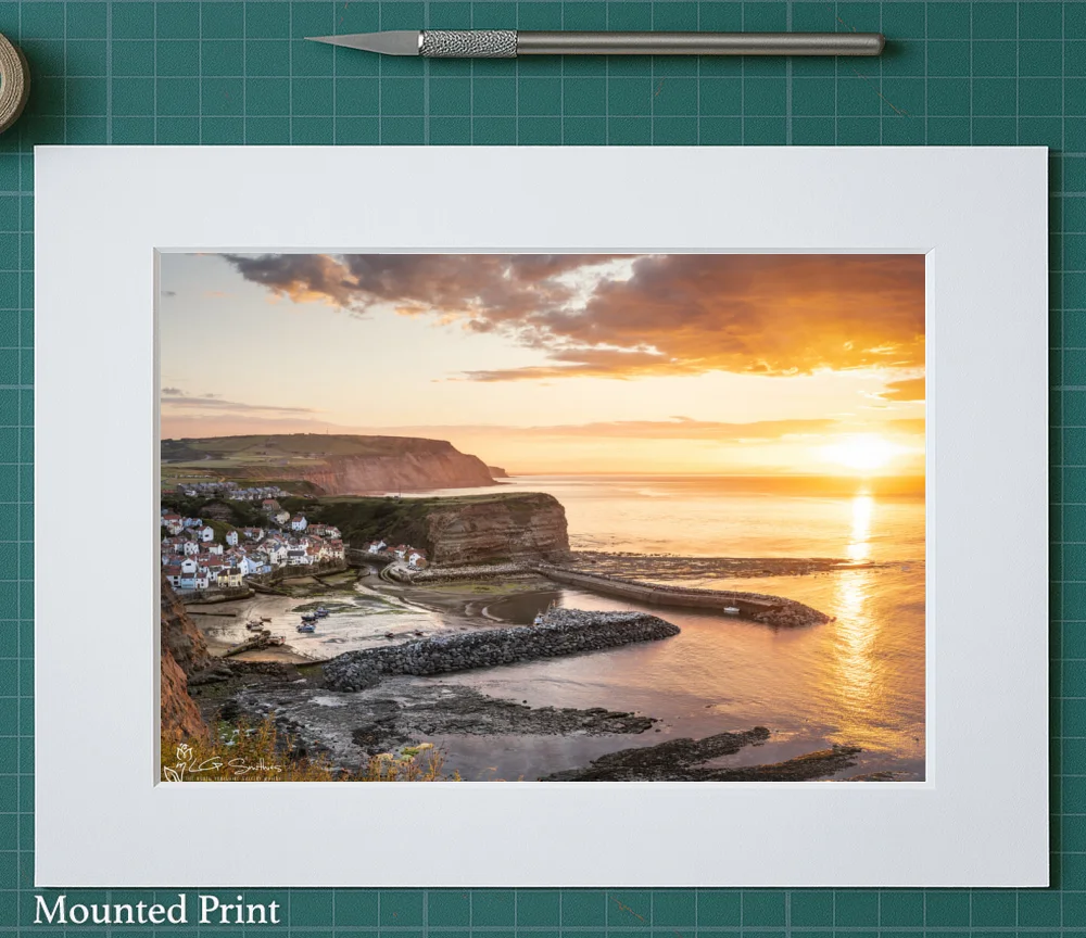Low Tide And Summer Sunset At Staithes 2 Low Tide And Summer Sunset At Staithes - Landscape-Mounted-Print