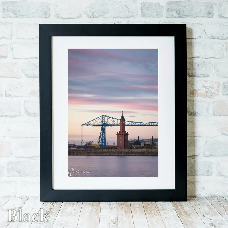Middlesbrough Dock Clock Tower And Transporter Bridge 3 Middlesbrough Dock Clock Tower And Transporter Bridge - Black-Portrait-Frame