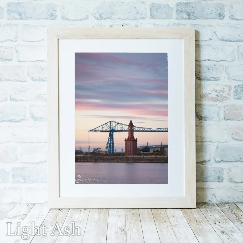 Middlesbrough Dock Clock Tower And Transporter Bridge 2 Middlesbrough Dock Clock Tower And Transporter Bridge - Light-Ash-Portrait-Frame