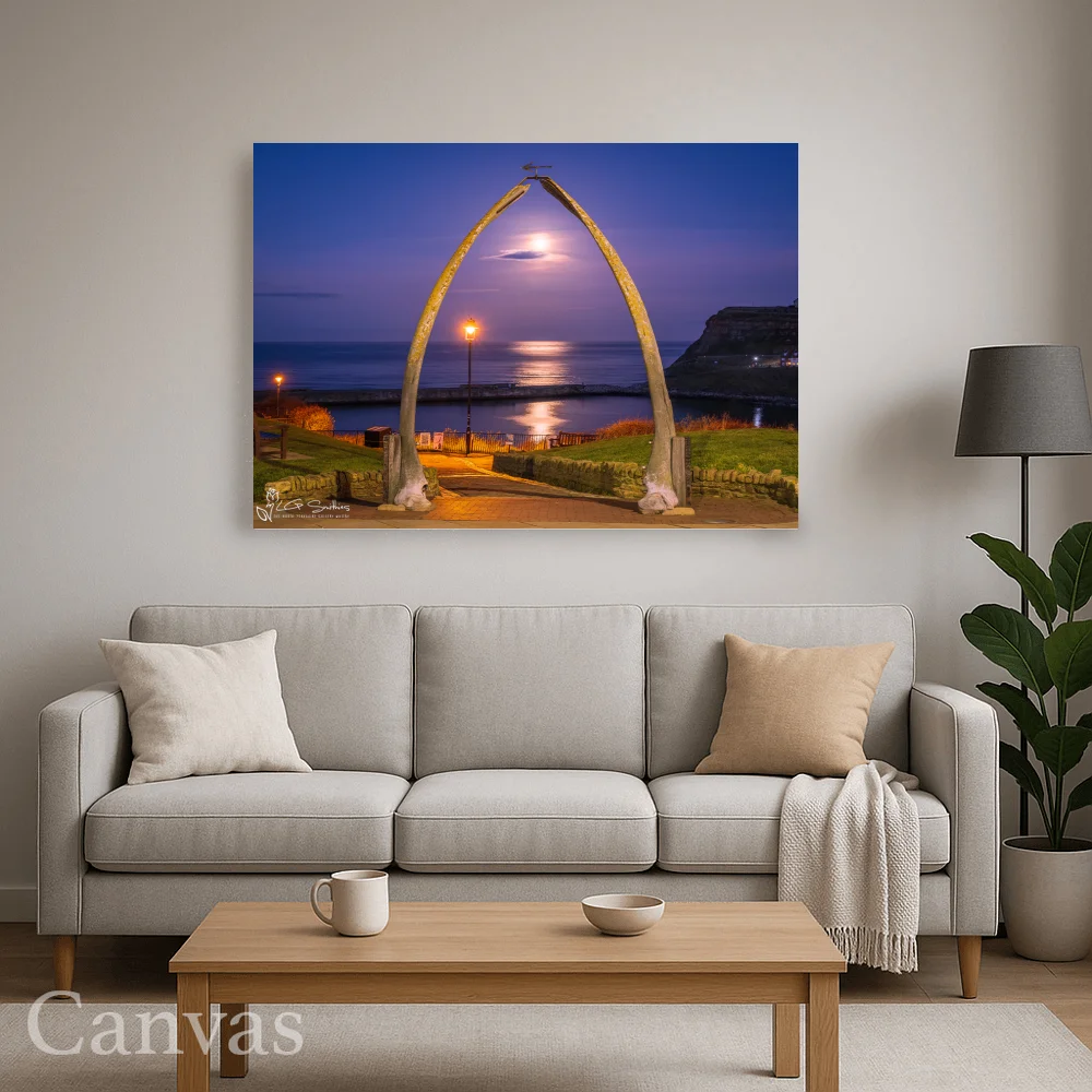 Moonlight Reflections Over the Sea Through Whitby Whalebones Wall-art-for-living-room-landscape Moonlight Reflections Over the Sea Through Whitby Whalebones - Wall-art-for-living-room-landscape