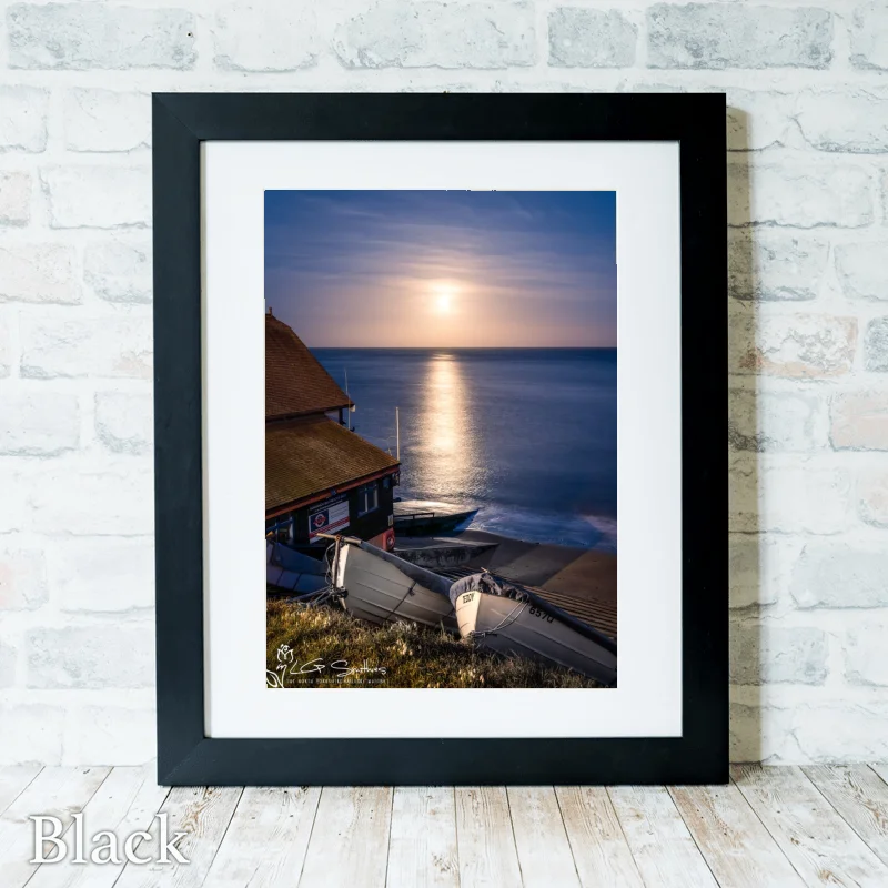 Moonlit Runswick Bay 3 Moonlit Runswick Bay - Black-Portrait-Frame