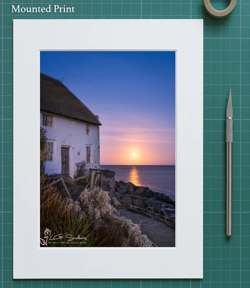 Moonrise At The Thatched Cottage Runswick Bay 5 Moonrise At The Thatched Cottage Runswick Bay - Mounted-Print-Portrait