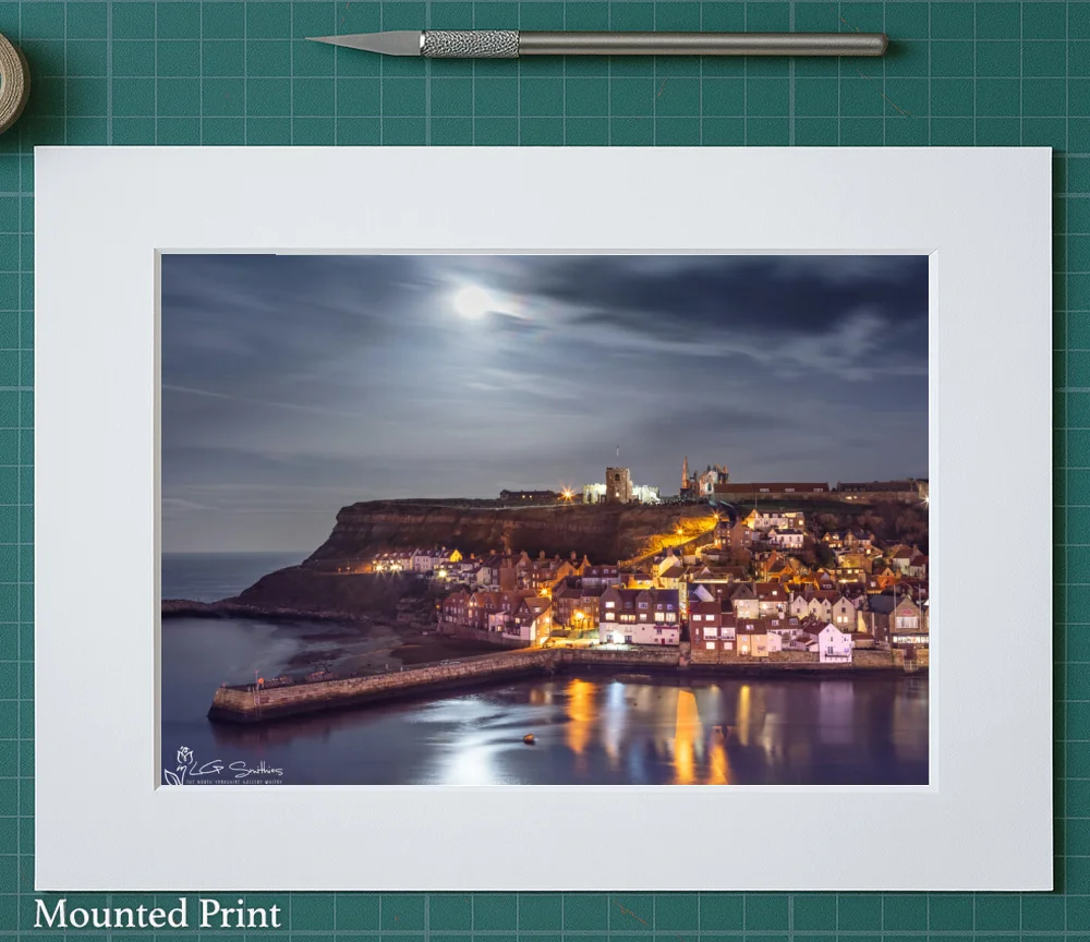 Moonrise Over Tate Hill Whitby 2 Moonrise Over Tate Hill Whitby - Landscape-Mounted-Print