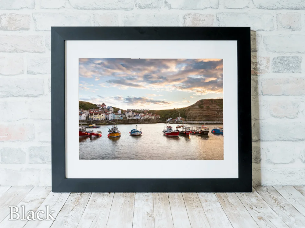 Moored For The Night In Staithes Harbour 6 Moored For The Night In Staithes Harbour - Black-Landscape-Frame