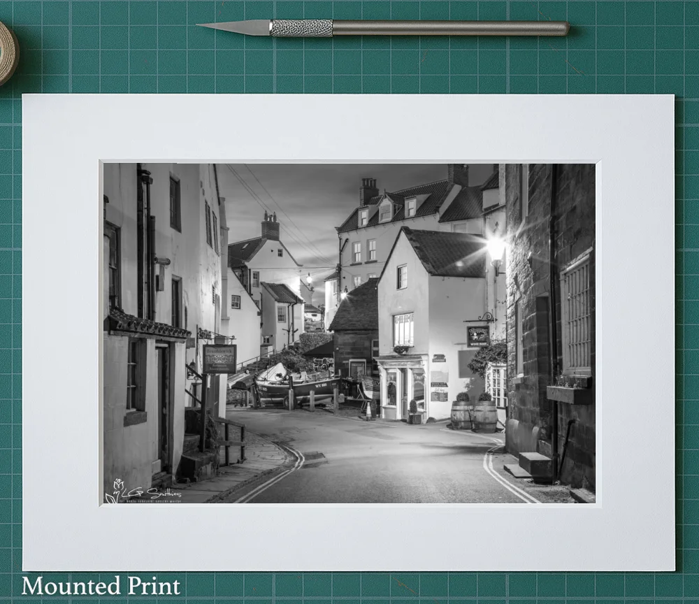 New Road Robin Hood's Bay Black and White 2 New Road Robin Hood's Bay Black and White - Landscape-Mounted-Print