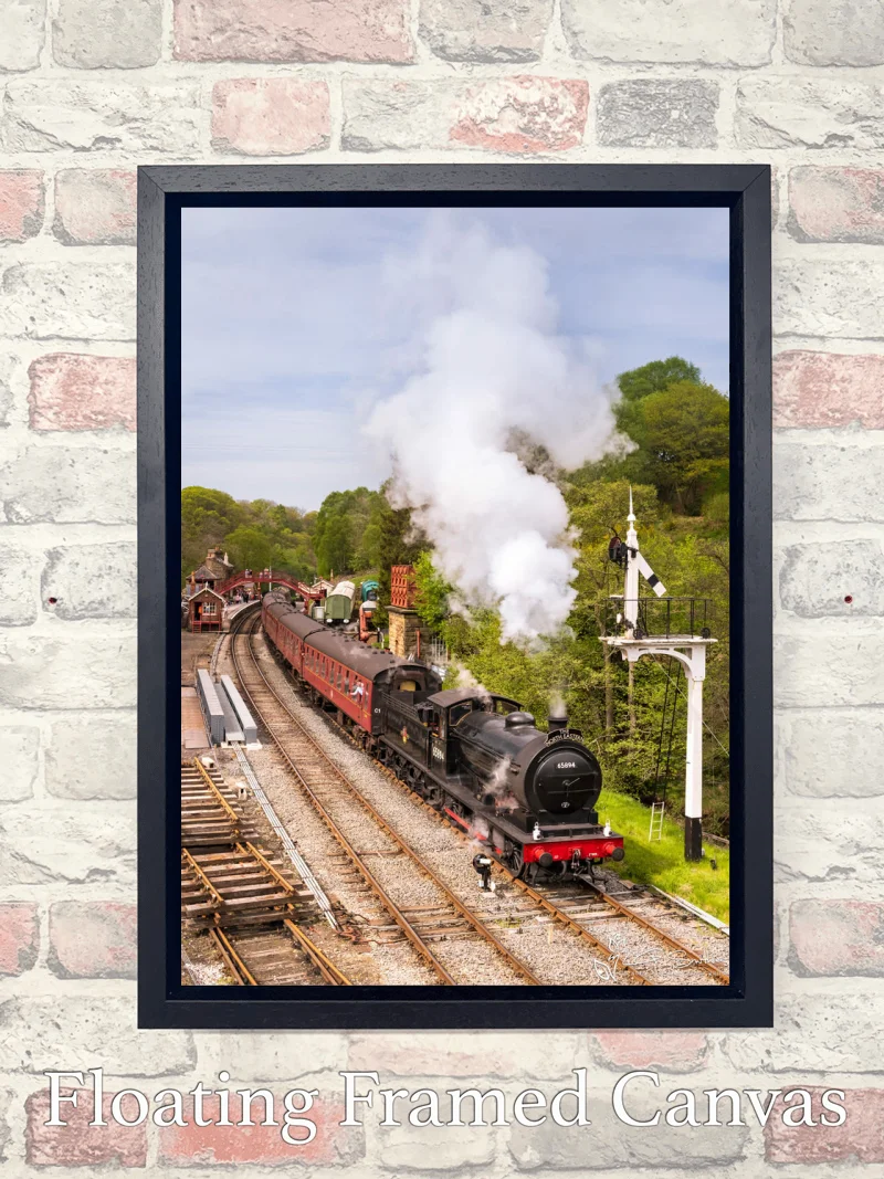 North Yorkshire Moors Railway J27 Departing Goathland Station 7 North Yorkshire Moors Railway J27 Departing Goathland Station - Float-Frame-Canvas-Portrait