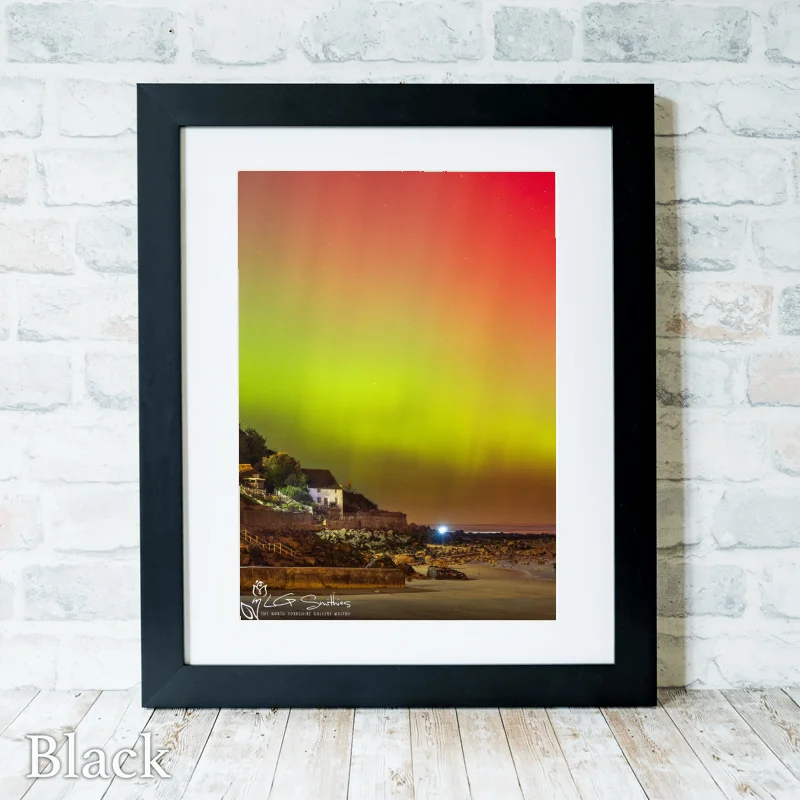 Northern Lights At Runswick Bay Beach 3 Northern Lights At Runswick Bay Beach - Black-Portrait-Frame