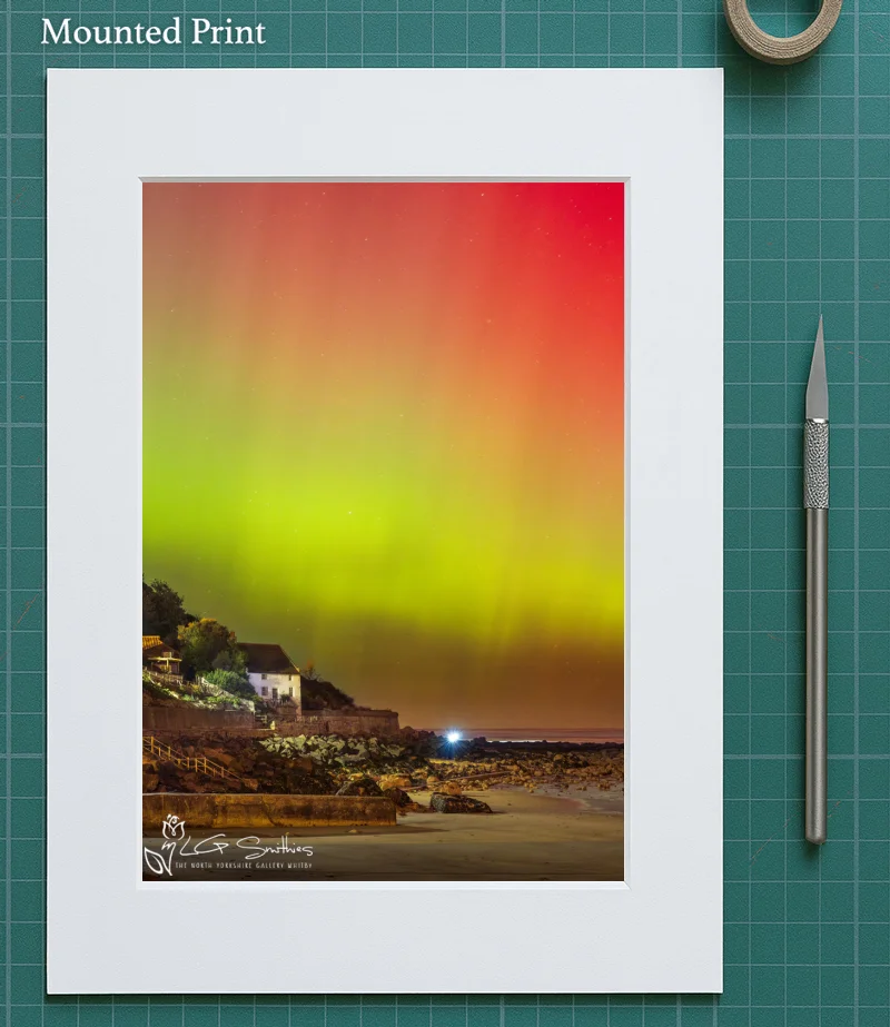 Northern Lights At Runswick Bay Beach 5 Northern Lights At Runswick Bay Beach - Mounted-Print-Portrait
