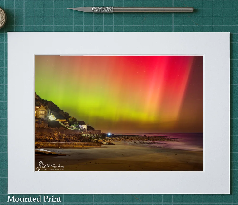 Northern Lights At Runswick Bay 2 Northern Lights At Runswick Bay - Landscape-Mounted-Print