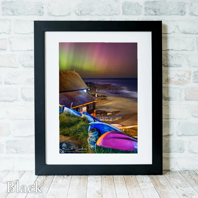 Northern Lights From Runswick Lifeboat Shed 3 Northern Lights From Runswick Lifeboat Shed - Black-Portrait-Frame