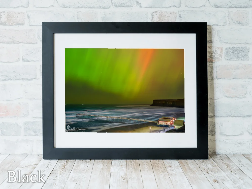 Northern Lights Over Saltburn Pier And Beach 6 Northern Lights Over Saltburn Pier And Beach - Black-Landscape-Frame