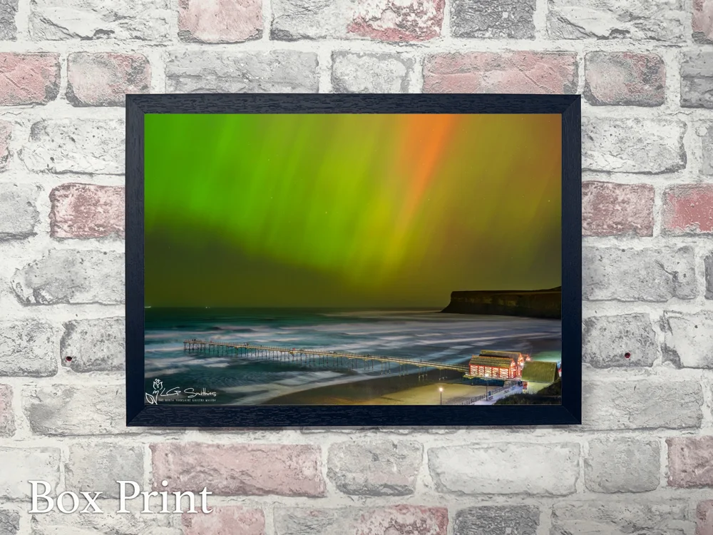 Northern Lights Over Saltburn Pier And Beach 4 Northern Lights Over Saltburn Pier And Beach - Landscape-Box-Print
