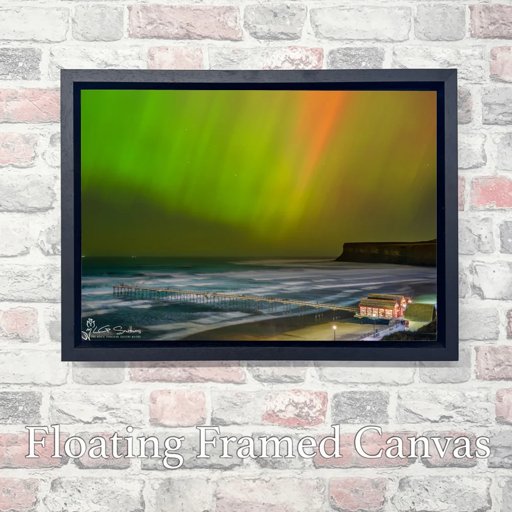 Northern Lights Over Saltburn Pier And Beach 3 Northern Lights Over Saltburn Pier And Beach - Landscape-Float-Frame-Canvas