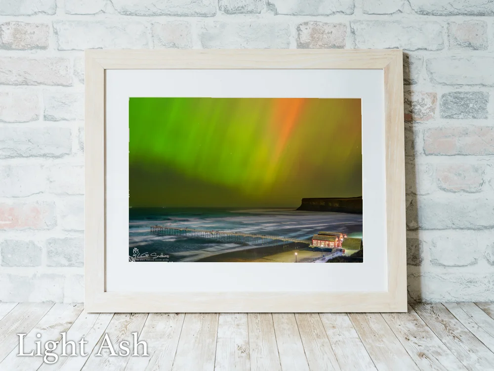 Northern Lights Over Saltburn Pier And Beach 5 Northern Lights Over Saltburn Pier And Beach - Light-Ash-Landscape-Frame