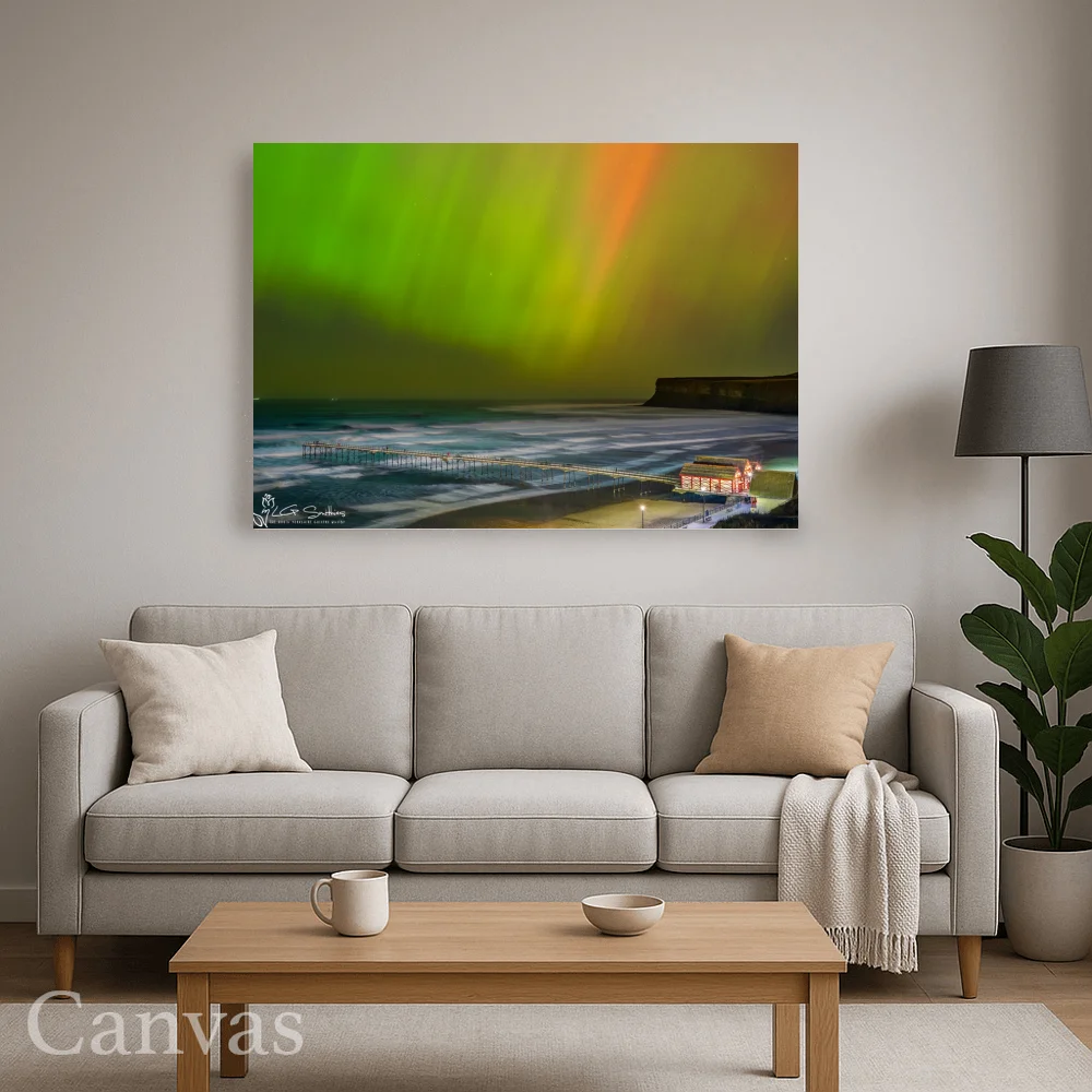 Northern Lights Over Saltburn Pier And Beach 8 Northern Lights Over Saltburn Pier And Beach - Wall-art-for-living-room-landscape