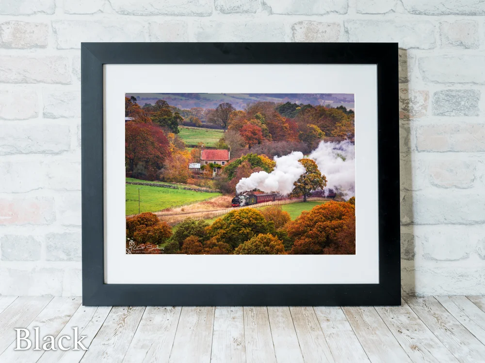 NYMR Steam Engine On An Autumn Morning 6 NYMR Steam Engine On An Autumn Morning - Black-Landscape-Frame
