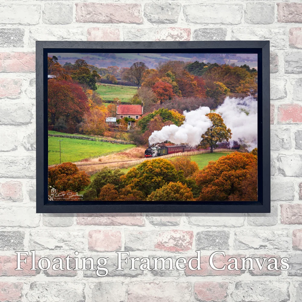 NYMR Steam Engine On An Autumn Morning 3 NYMR Steam Engine On An Autumn Morning - Landscape-Float-Frame-Canvas