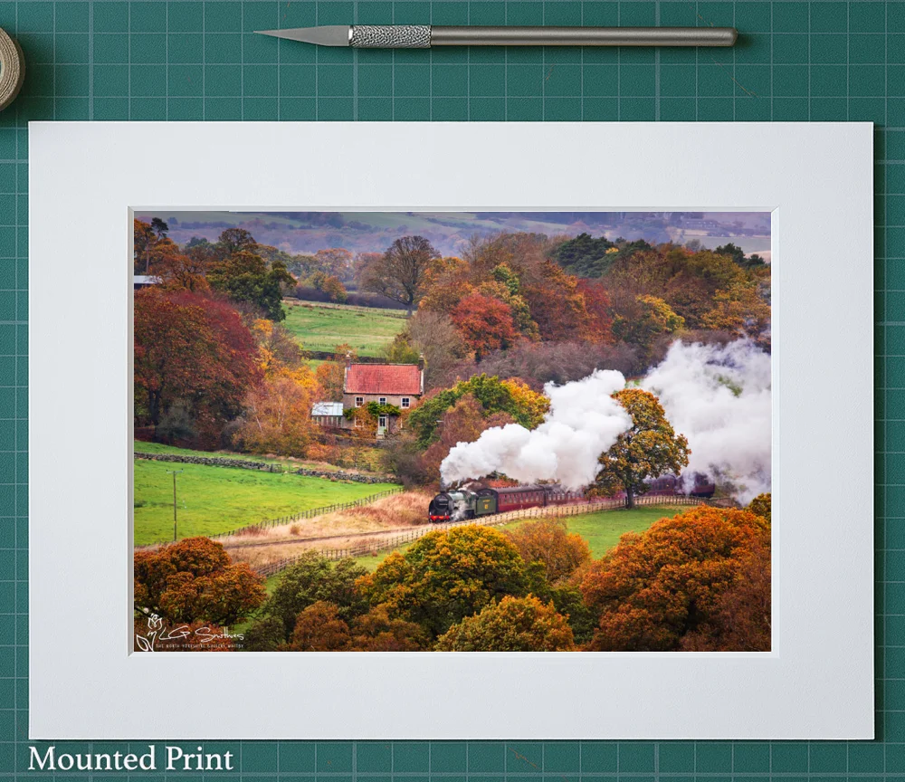 NYMR Steam Engine On An Autumn Morning 2 NYMR Steam Engine On An Autumn Morning - Landscape-Mounted-Print