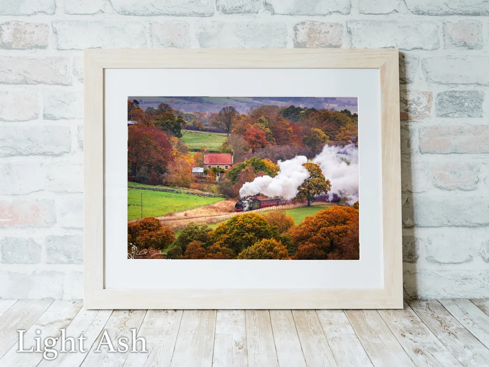 NYMR Steam Engine On An Autumn Morning 5 NYMR Steam Engine On An Autumn Morning - Light-Ash-Landscape-Frame