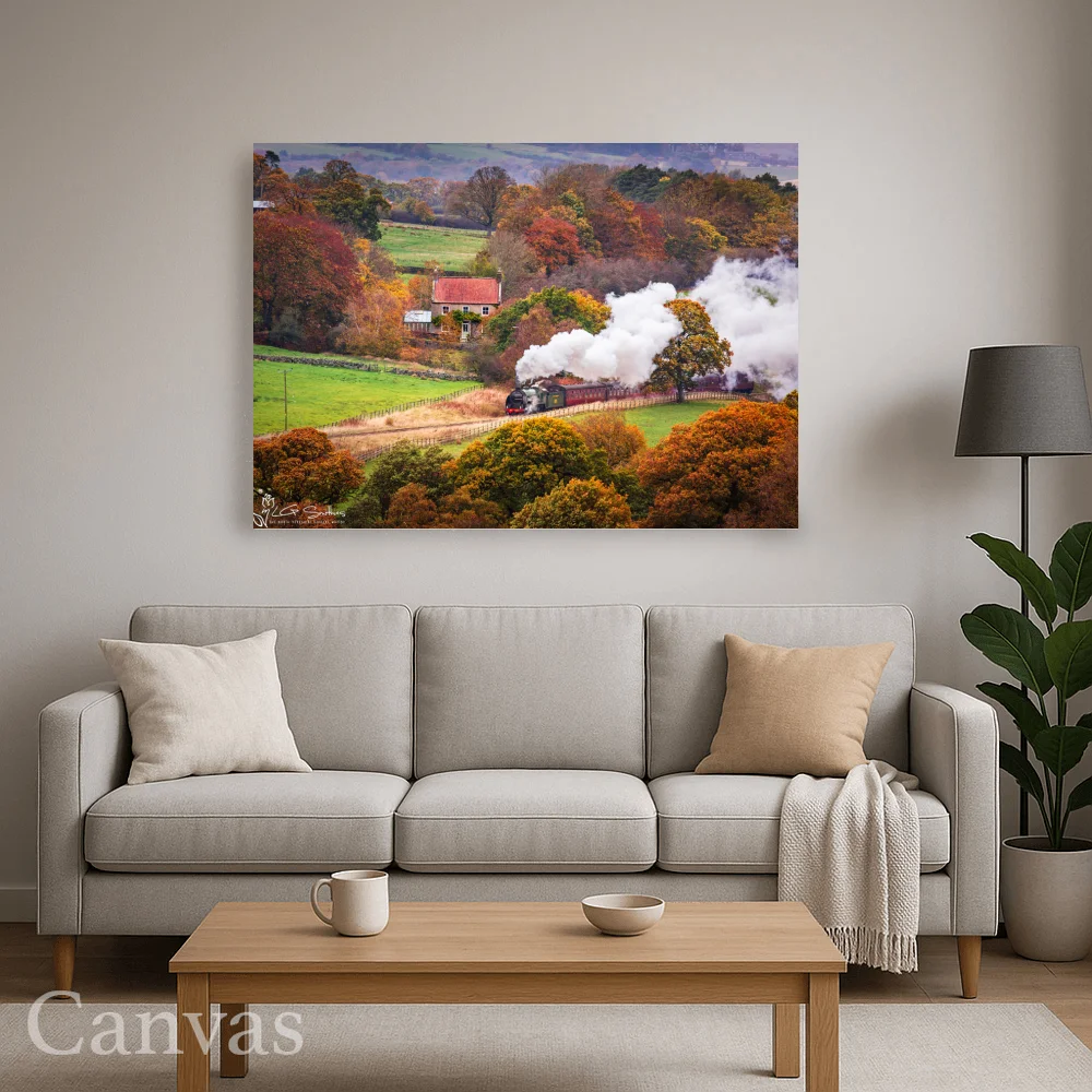 NYMR Steam Engine On An Autumn Morning 8 NYMR Steam Engine On An Autumn Morning - Wall-art-for-living-room-landscape