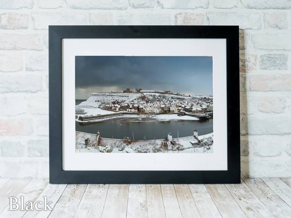 Old Whitby Snow 6 Old Whitby Snow - Black-Landscape-Frame