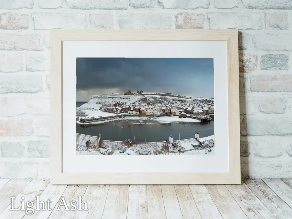 Old Whitby Snow 5 Old Whitby Snow - Light-Ash-Landscape-Frame