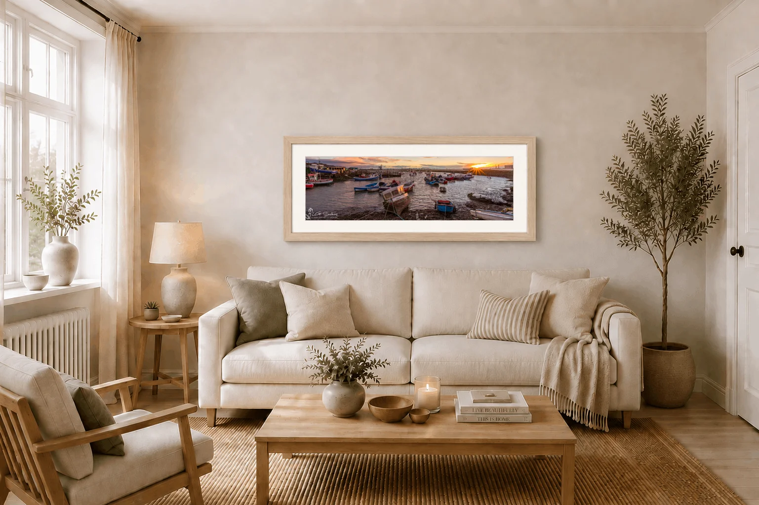 Paddy's Hole Slim Panoramic 2 Paddy's Hole Slim Panoramic - Ash Ramed Panoramic Print On Display In Living Room
