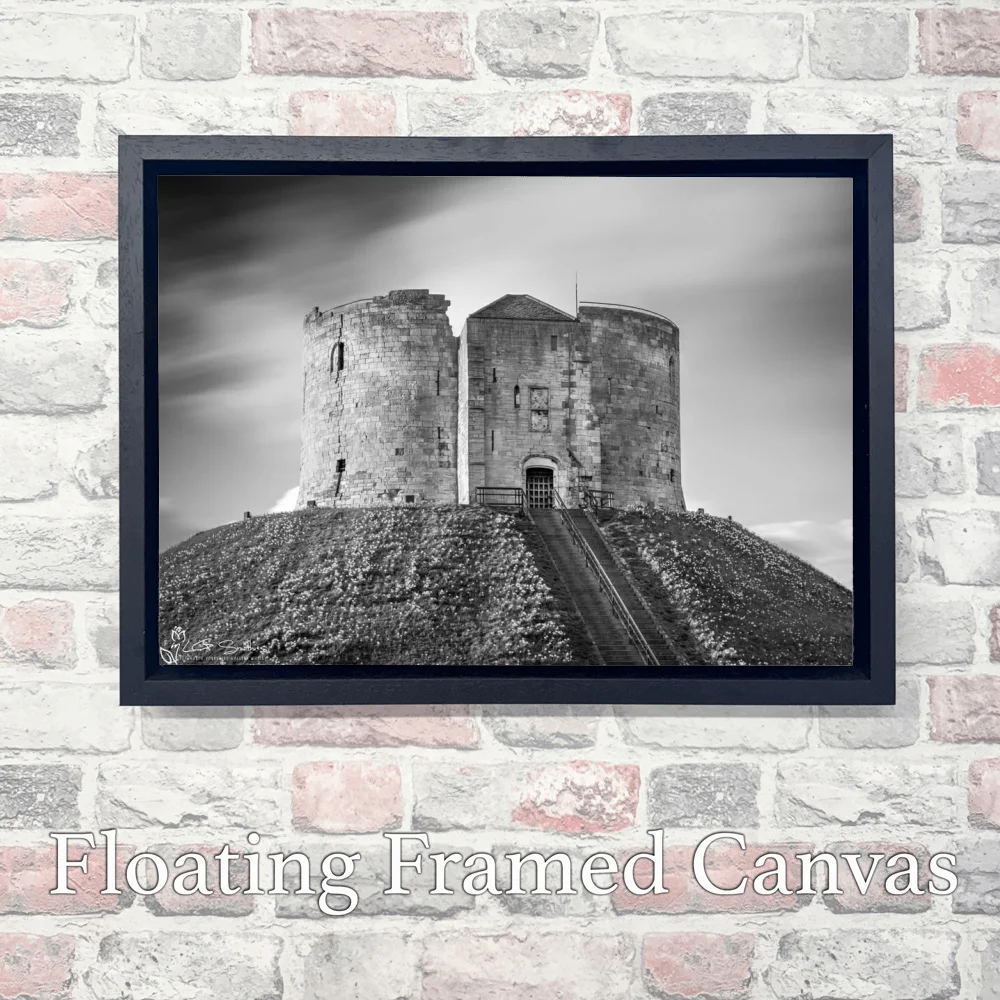 Passing Time Clifford's Tower York Black and White 3 Passing Time Clifford's Tower York Black and White - Landscape-Float-Frame-Canvas