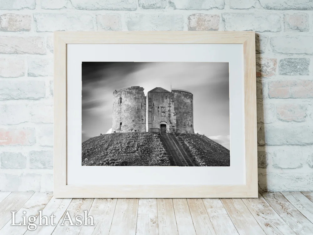 Passing Time Clifford's Tower York Black and White 5 Passing Time Clifford's Tower York Black and White - Light-Ash-Landscape-Frame